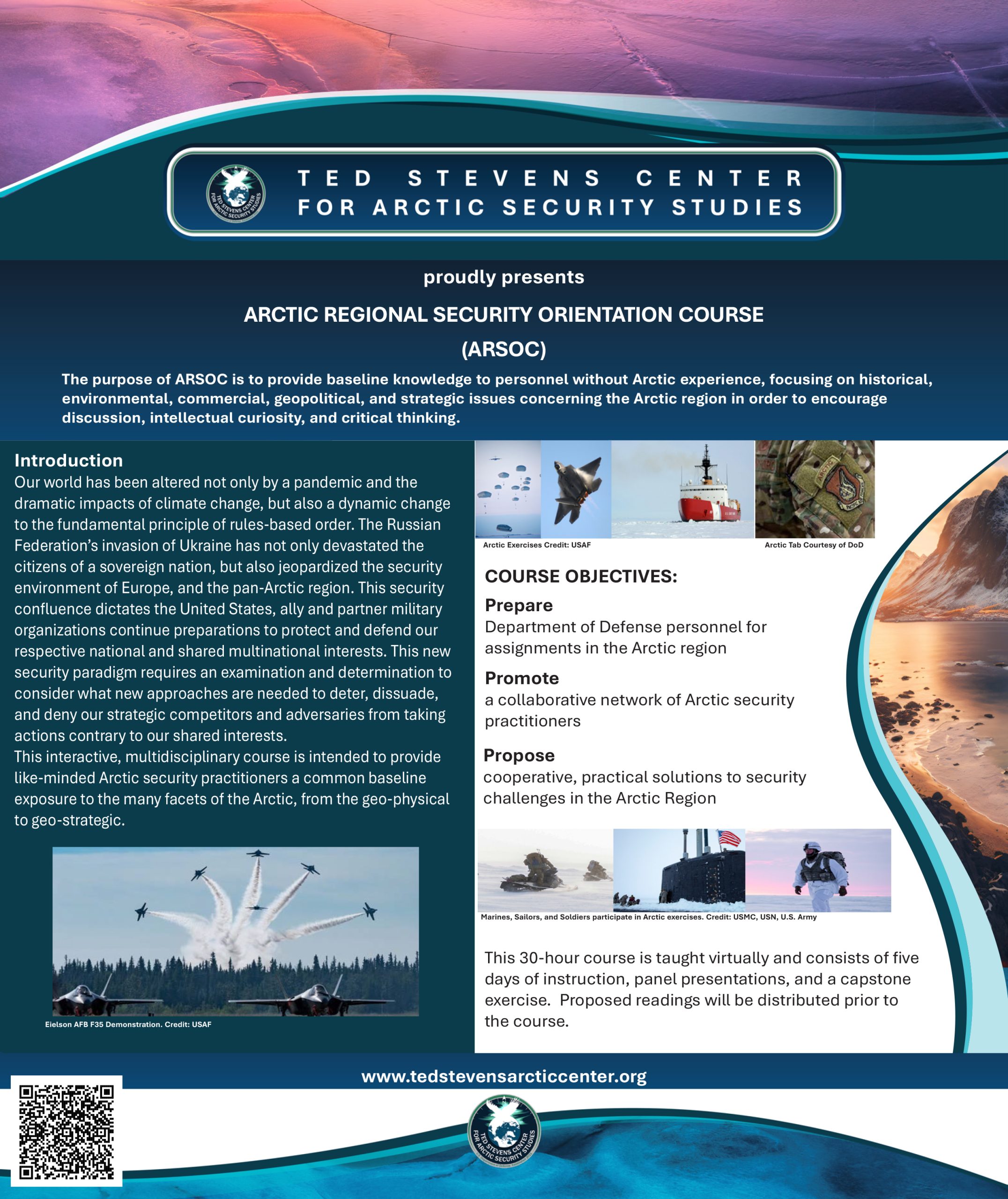Arctic Regional Security Orientation Course (ARSOC) flyer.