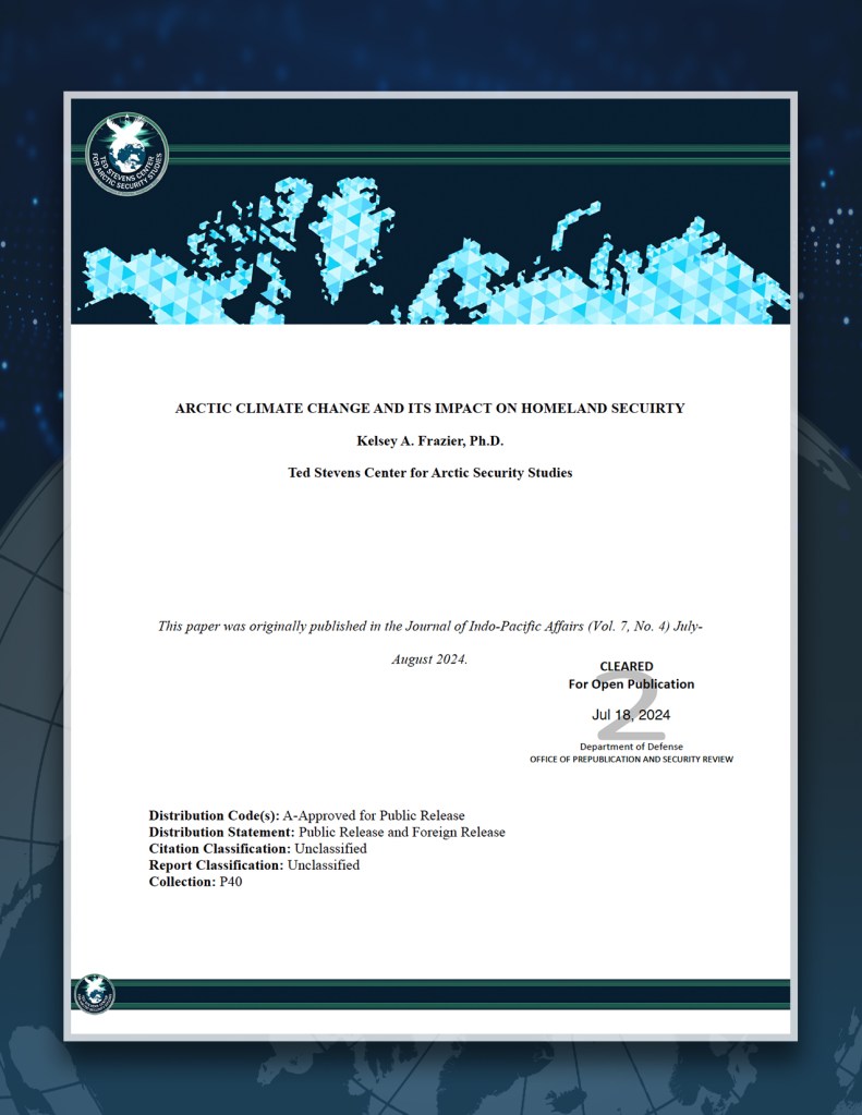 The cover image of a Research & Analysis Division Special Report: Arctic Climate Change and its Impact on Homeland Security