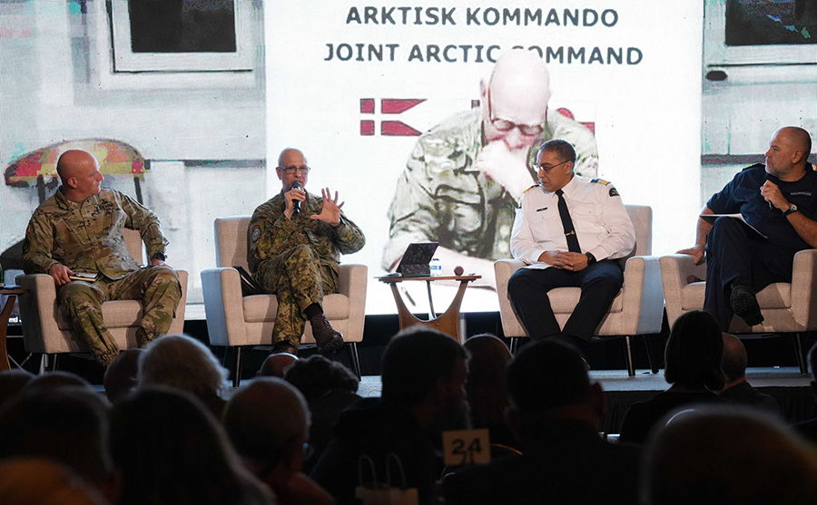 Brigadier General Dan Rivière, commander, Joint Task Force North, Canada, speaks to audience members during the inaugural Anchorage Security and Defense Conference Nov. 19, 2024, Anchorage, Alaska. The three-day conference focused on discussions about the Arctic’s growing importance in global security. The theme of the event, “The ‘Decisive 2020s’ in Allied North Perspective,” drew from the U.S. National Security Strategy, offering a critical midpoint examination of geopolitical, environmental, and economic shifts in the Arctic, North Atlantic, and North Pacific regions. (DOD photo by Amber E. Kurka)