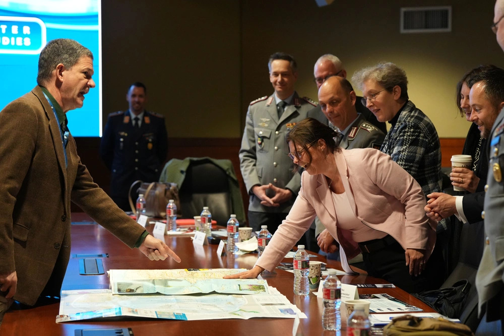 Brigadier General Dan Rivière, commander, Joint Task Force North, Canada, speaks to audience members during the inaugural Anchorage Security and Defense Conference Nov. 19, 2024, Anchorage, Alaska. The three-day conference focused on discussions about the Arctic’s growing importance in global security. The theme of the event, “The ‘Decisive 2020s’ in Allied North Perspective,” drew from the U.S. National Security Strategy, offering a critical midpoint examination of geopolitical, environmental, and economic shifts in the Arctic, North Atlantic, and North Pacific regions. (DOD photo by Amber E. Kurka)