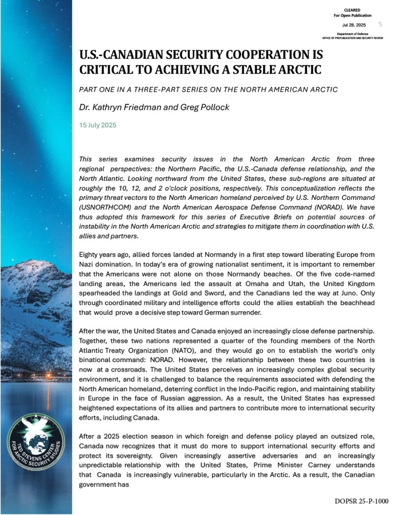 U.S.-Canadian Security Cooperation is Critical to Achieving a Stable Arctic