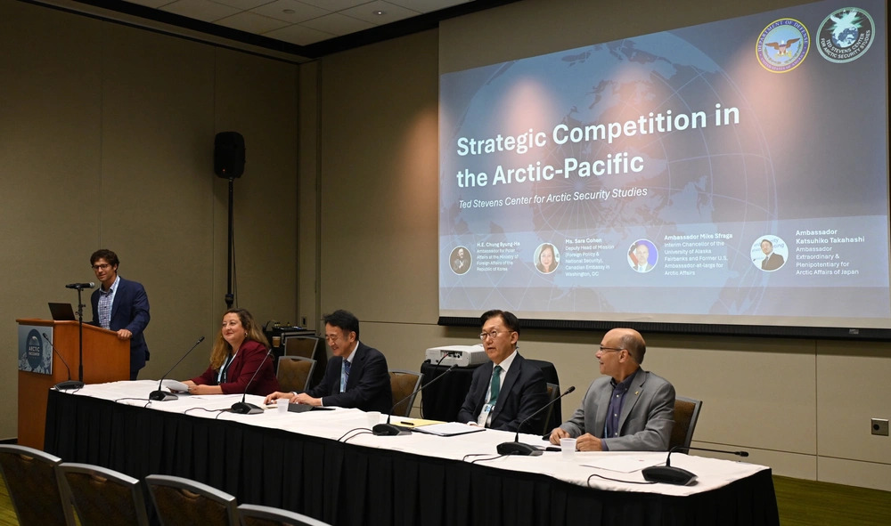 arctic-pacific-security Brigadier General Dan Rivière, commander, Joint Task Force North, Canada, speaks to audience members during the inaugural Anchorage Security and Defense Conference Nov. 19, 2024, Anchorage, Alaska. The three-day conference focused on discussions about the Arctic’s growing importance in global security. The theme of the event, “The ‘Decisive 2020s’ in Allied North Perspective,” drew from the U.S. National Security Strategy, offering a critical midpoint examination of geopolitical, environmental, and economic shifts in the Arctic, North Atlantic, and North Pacific regions. (DOD photo by Amber E. Kurka)