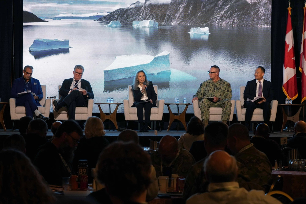 Dr. Dalee Sambo Dorough, University of Alaska-Anchorage, speaks to audience members during a panel discussion on day three of the Anchorage Security and Defense Conference