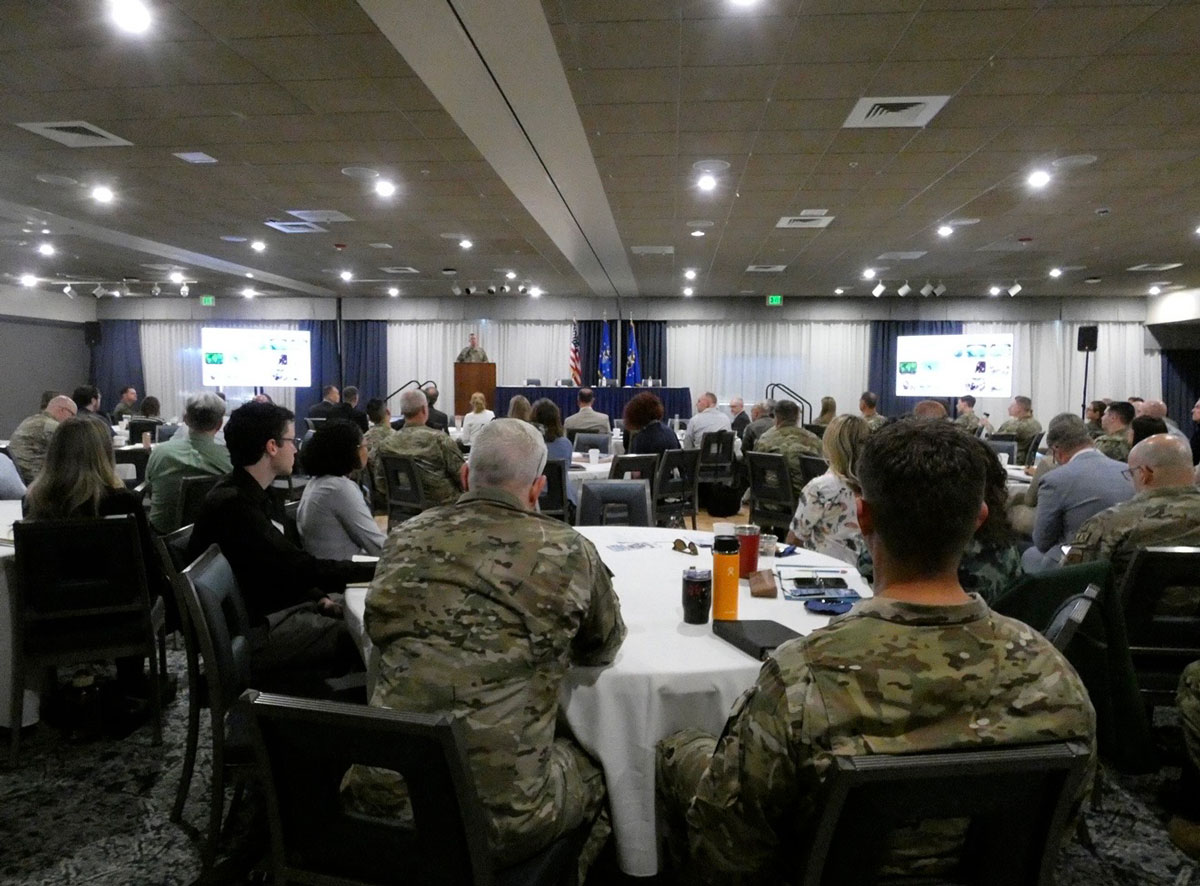 Dr. Dalee Sambo Dorough, University of Alaska-Anchorage, speaks to audience members during a panel discussion on day three of the Anchorage Security and Defense Conference
